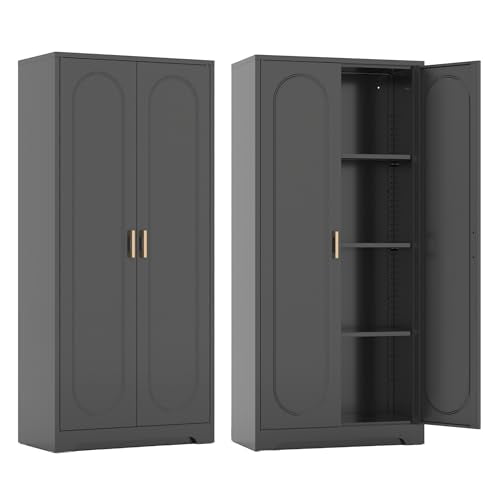 Black Metal Pantry Cabinet with Doors and 4 Adjustable Shelves T521222