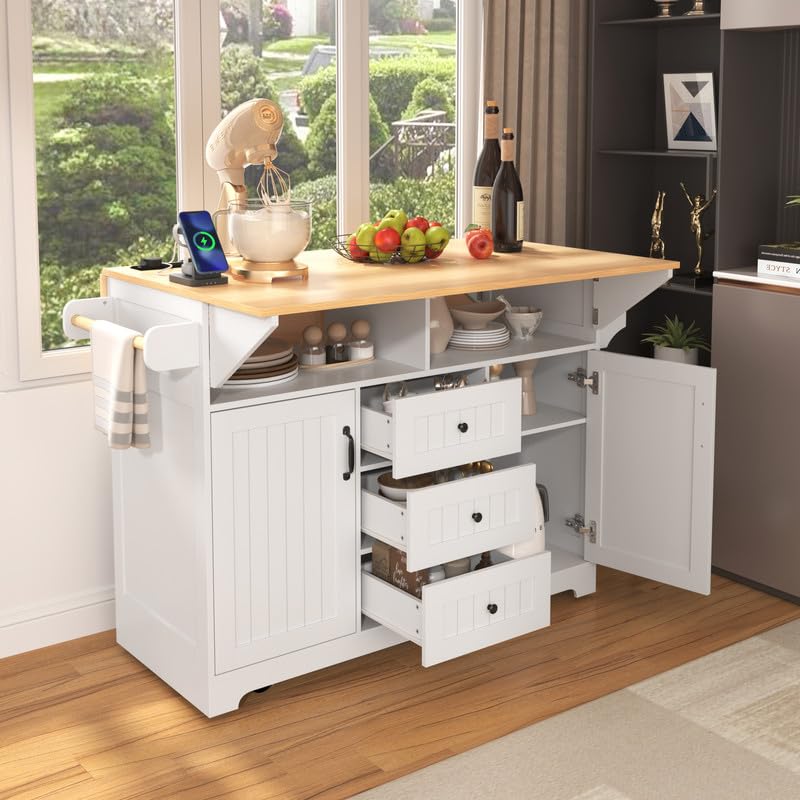 55.7'' Black Kitchen Island with Drop Leaf and 3 Drawers P980