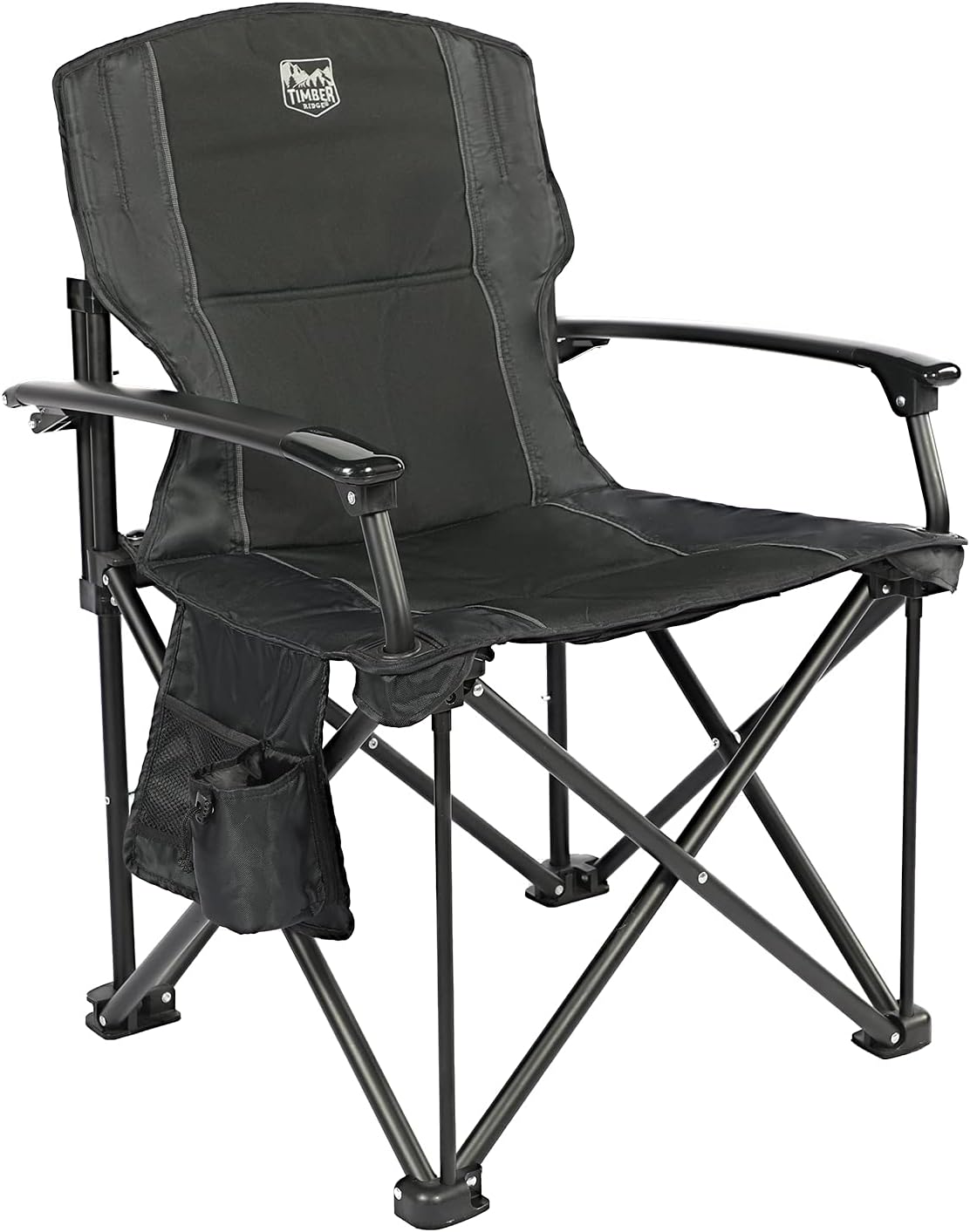 Deep Black Folding Camping Chair with Padded Hard Armrest U397