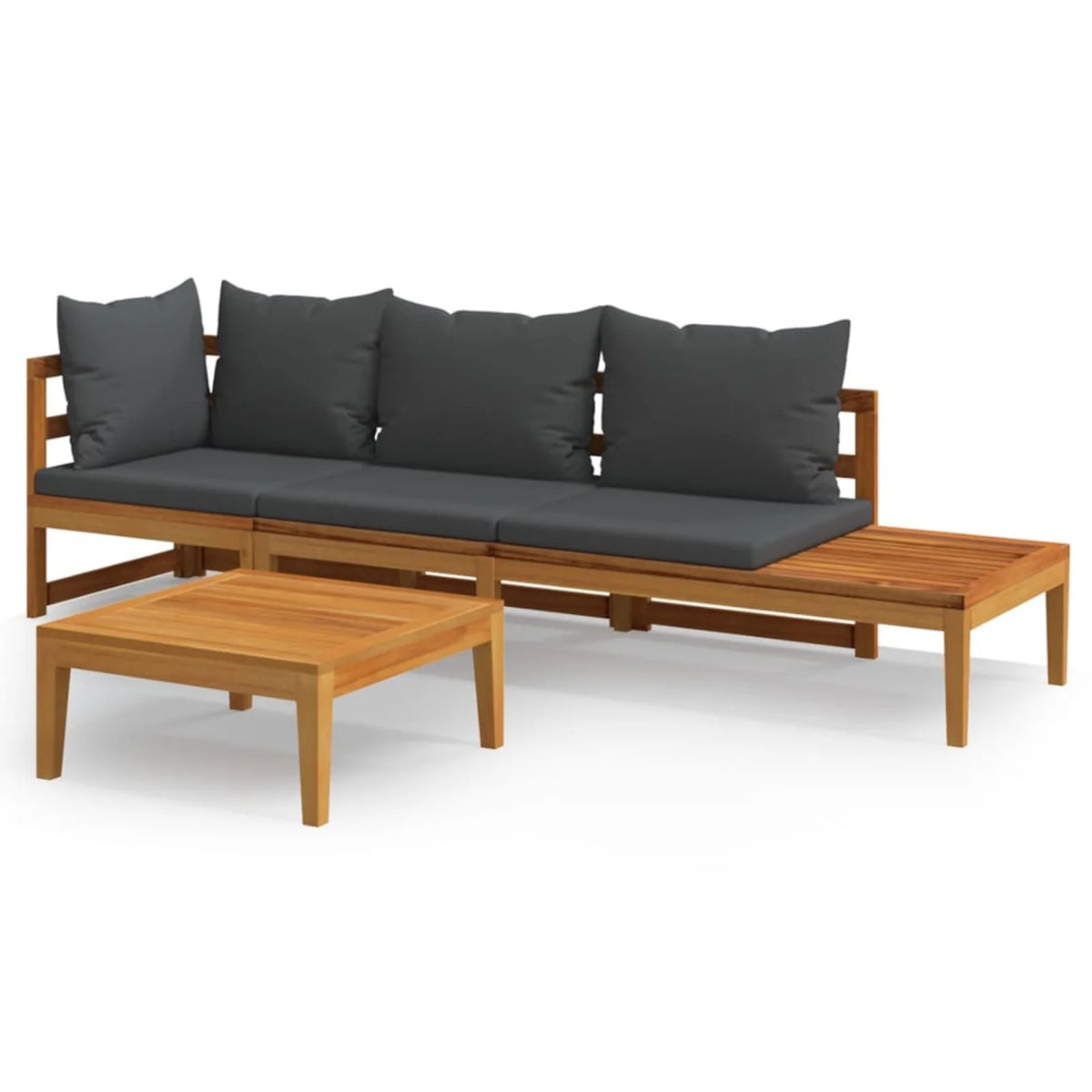 3 Piece Dark Gray Cushioned Corner Sofa and Table Acacia Wood Sectional Outdoor Furniture Set L630654