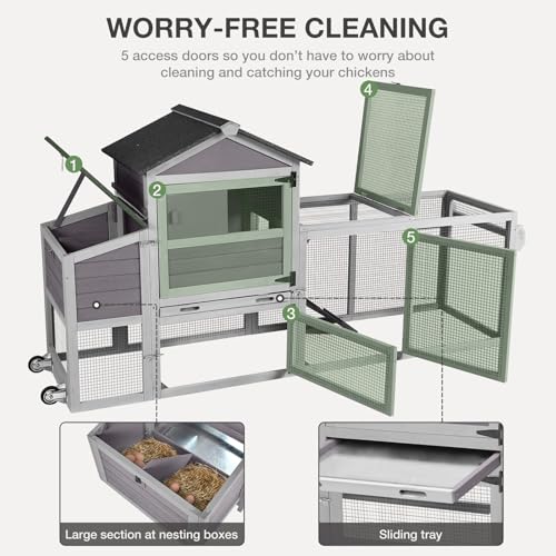 Grey Poultry Cage with Wheels, Nesting Box, Tray, and Roof W15763