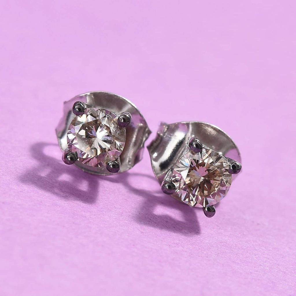 Champagne Diamond Stud Solitaire Earrings I461
