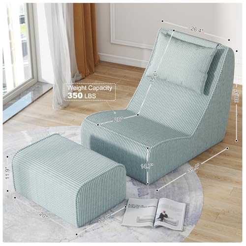 Corduroy Bean Bag Chair with Neck Pillow and Ottoman F38530