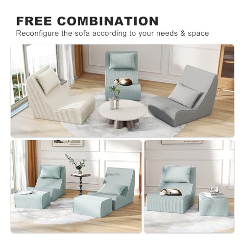Corduroy Bean Bag Chair with Neck Pillow and Ottoman F38530