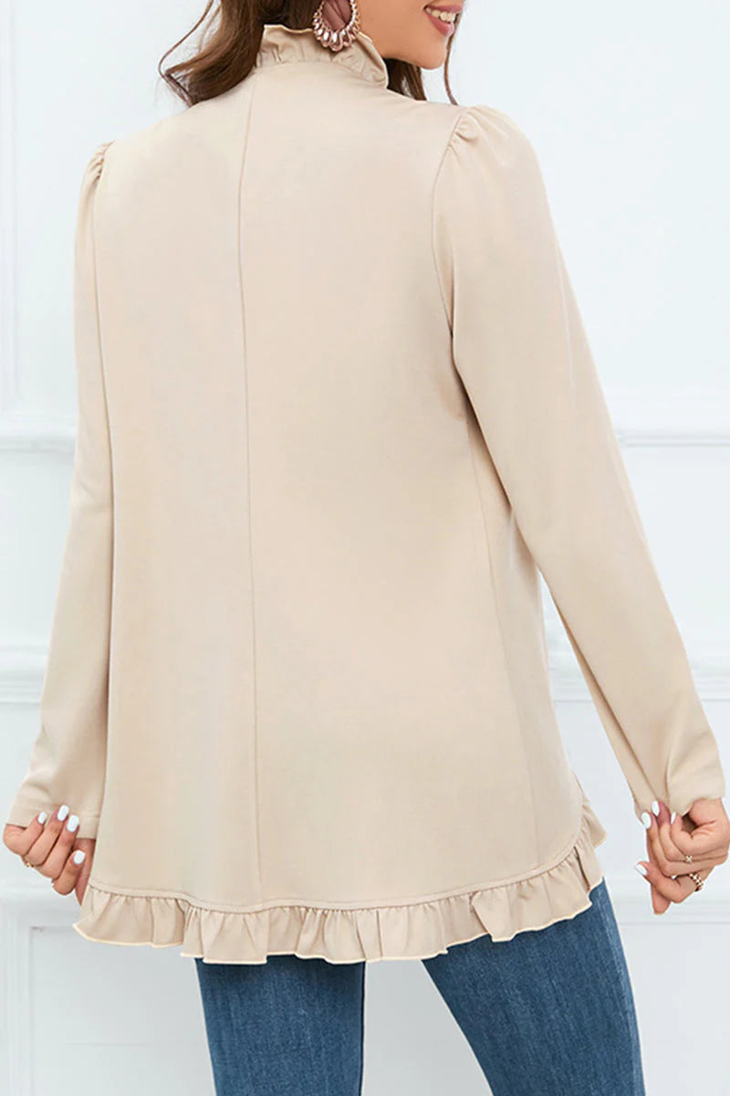 Solid Buckle Flounce Lotus Leaf Collar Outerwear D121466
