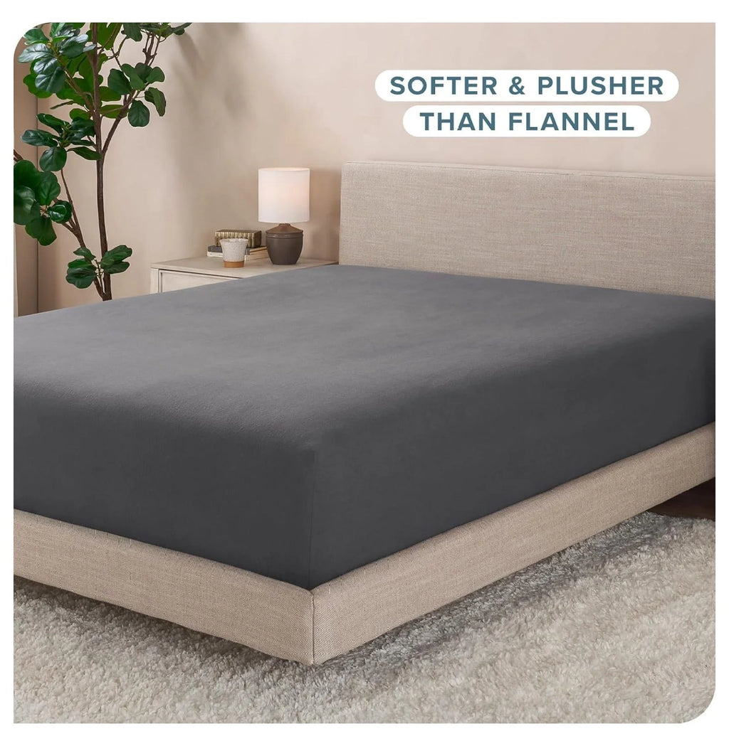 Full Size 2 Pack Fleece Fitted Sheet, Grey K608
