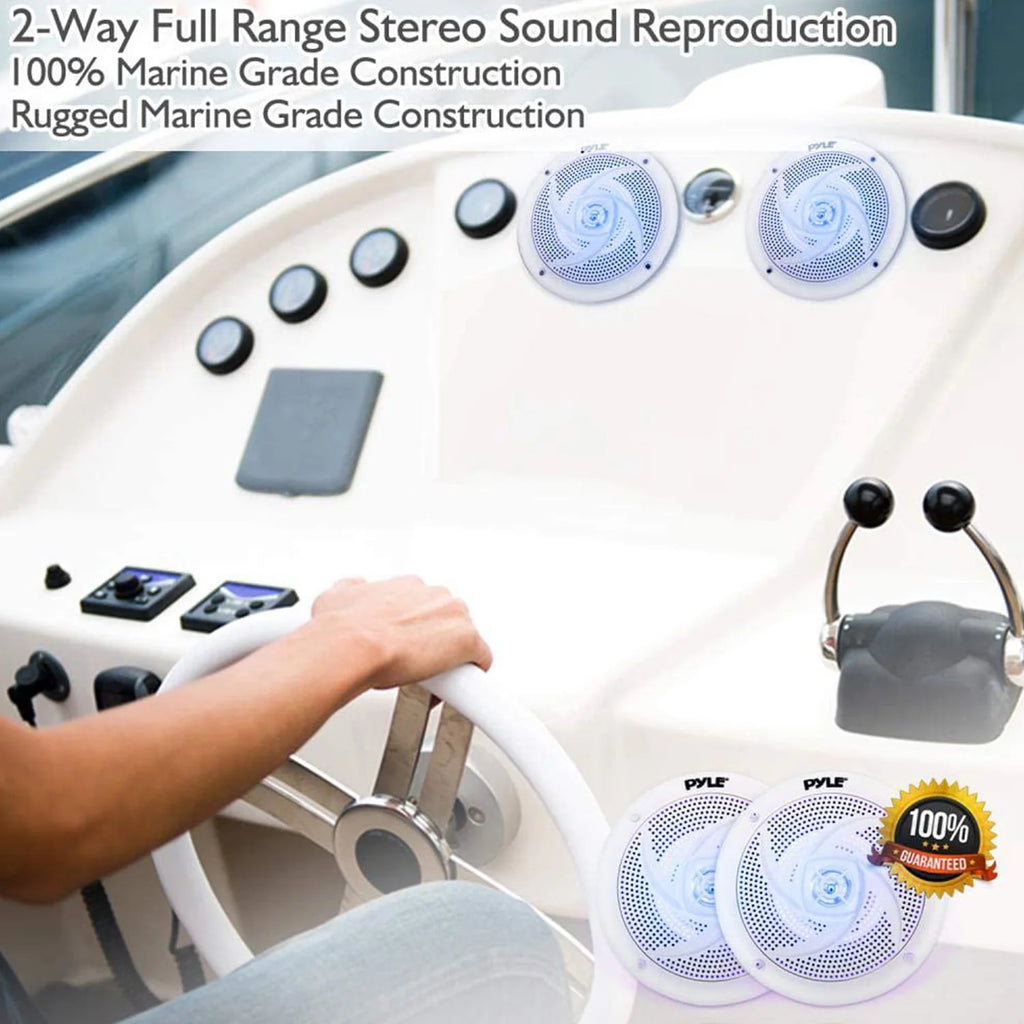 6.5 Inch Waterproof Low Profile Marine Speakers, White (2 Pack) V10254