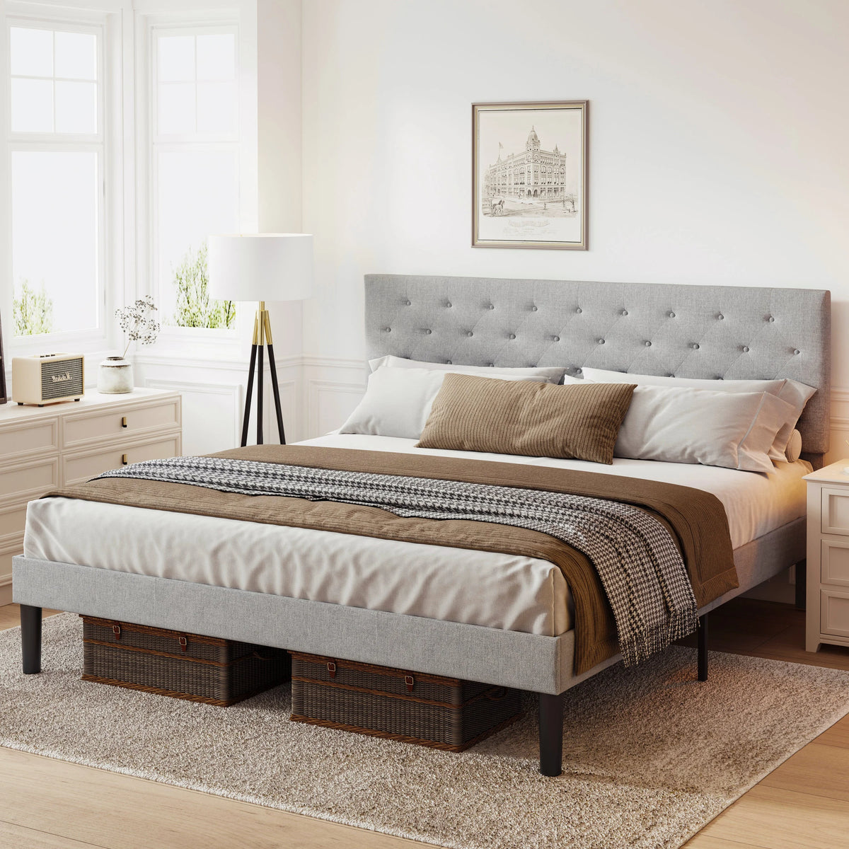 Queen Size Bed Frame Light Gray F3405