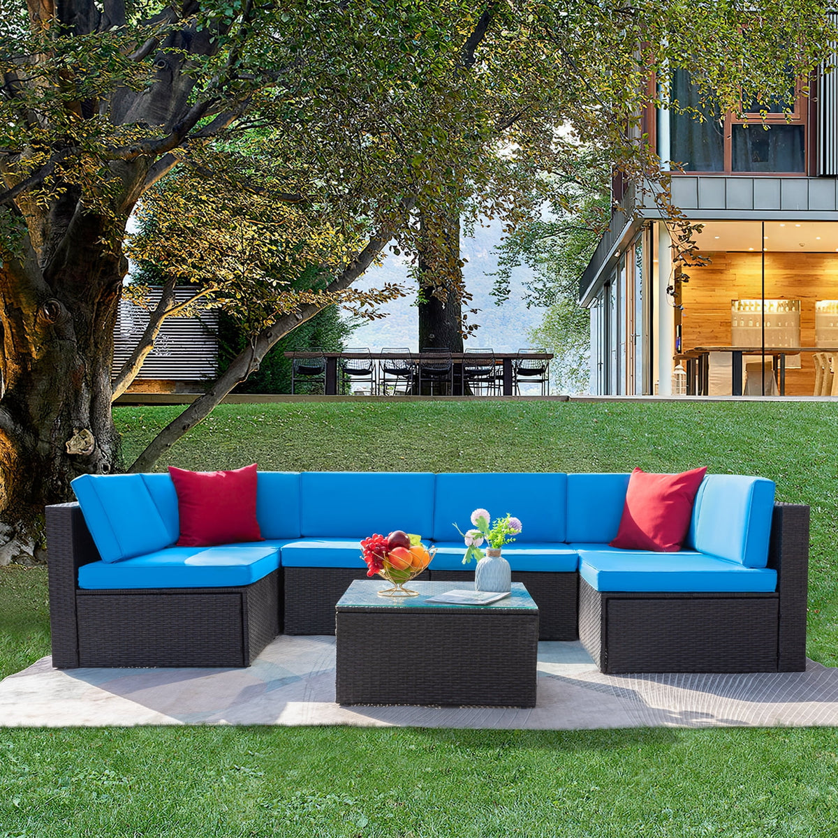 7 Pieces PE Rattan Patio Conversation Set H41219