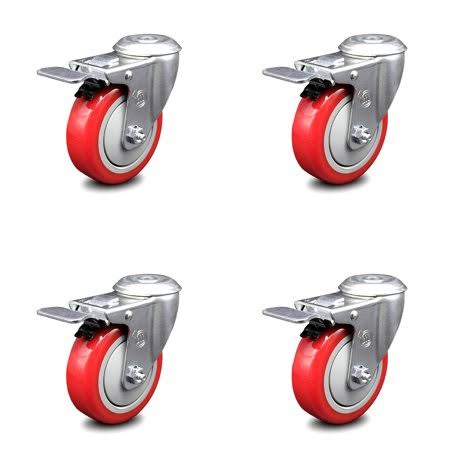 Red Poly Swivel Bolt Caster Set 4 T35137