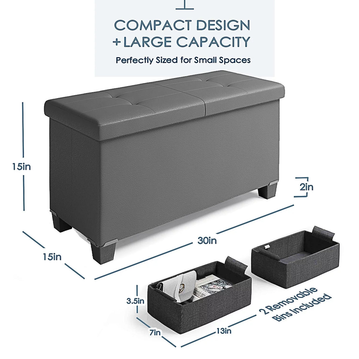 Grey Faux Leather Storage Ottoman Bench O727884