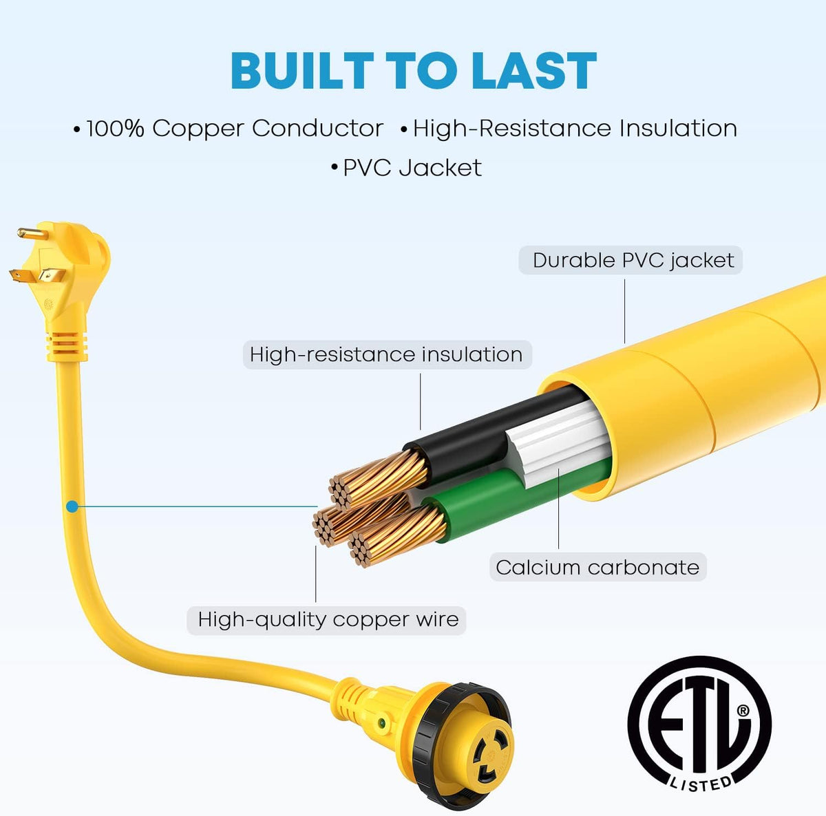 25' 30 Amp RV Power Extension Cord with 15 Amp to 30 Amp Adapter P590930