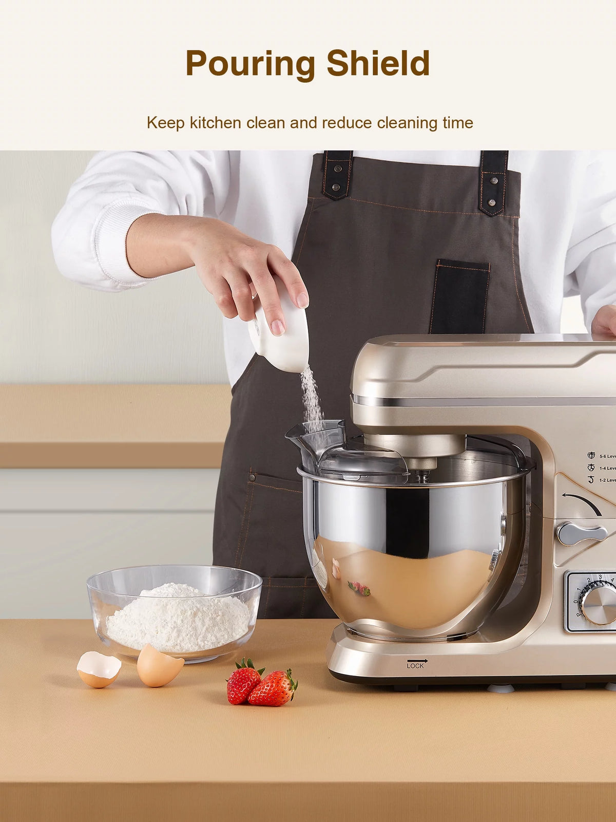 5.5QT Tilt-Head Stand Mixer with Dough Hook, Whisk & Beater, Gold L4304