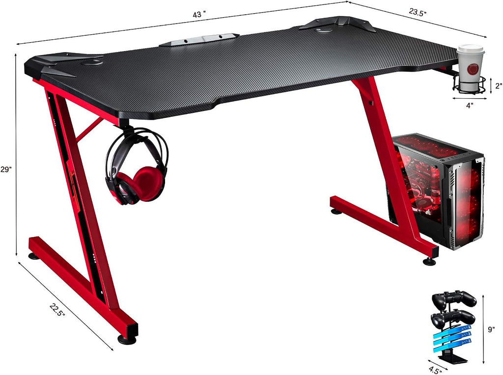 44 Inch Red Gaming Desk with Cup Holder & Headphone Hook B321