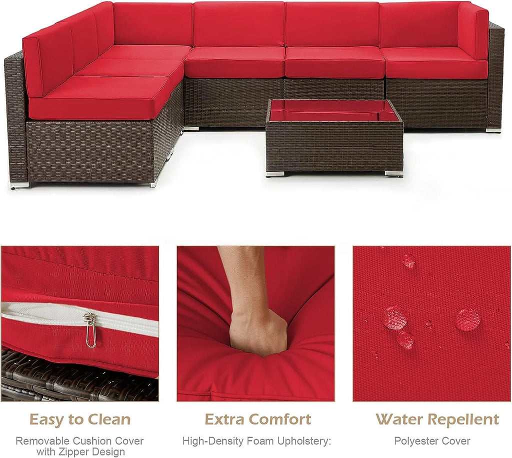 7-Piece PE Rattan Wicker Outdoor Sectional Sofa Set O30257