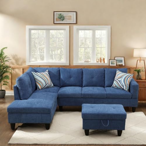 97" L Shaped Faux Leather Sectional Sofa with Storage Ottoman X487
