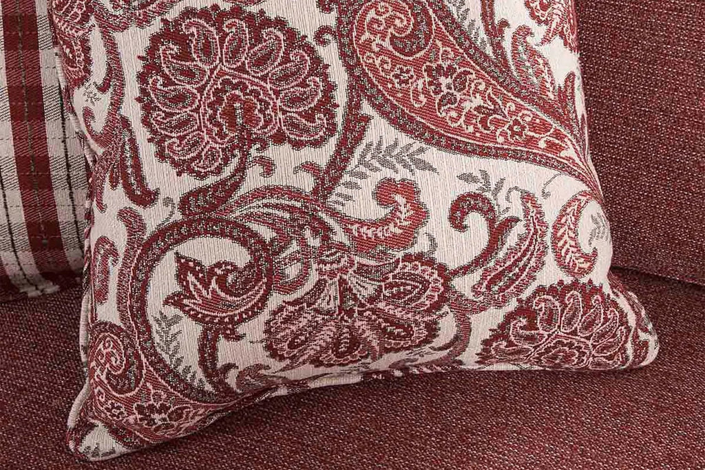 Rustic Red Sofa with Four Accent Pillows I188