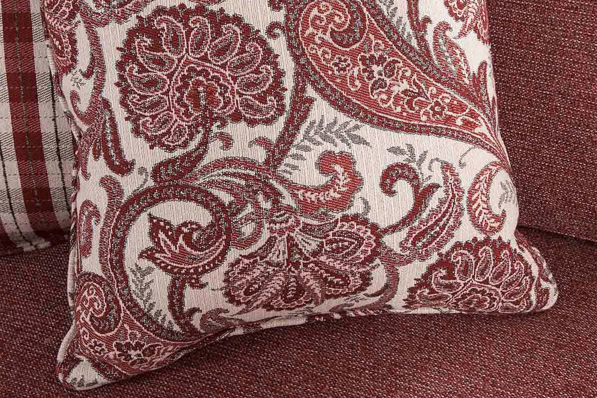 Rustic Red Sofa with Four Accent Pillows I188