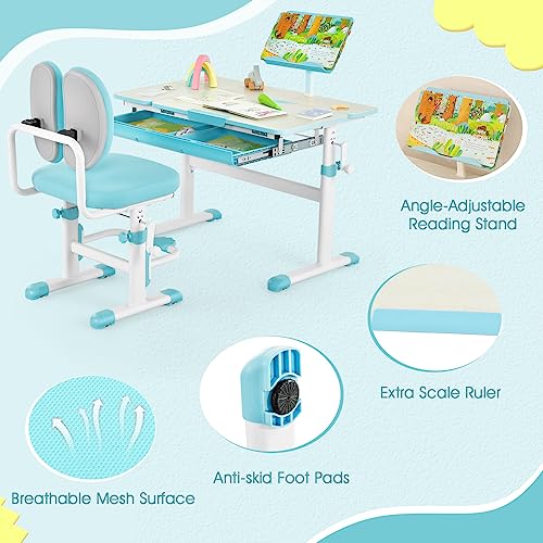 Pink Height-Adjustable Kids Desk and Chair Set with Tiltable Desktop H1142