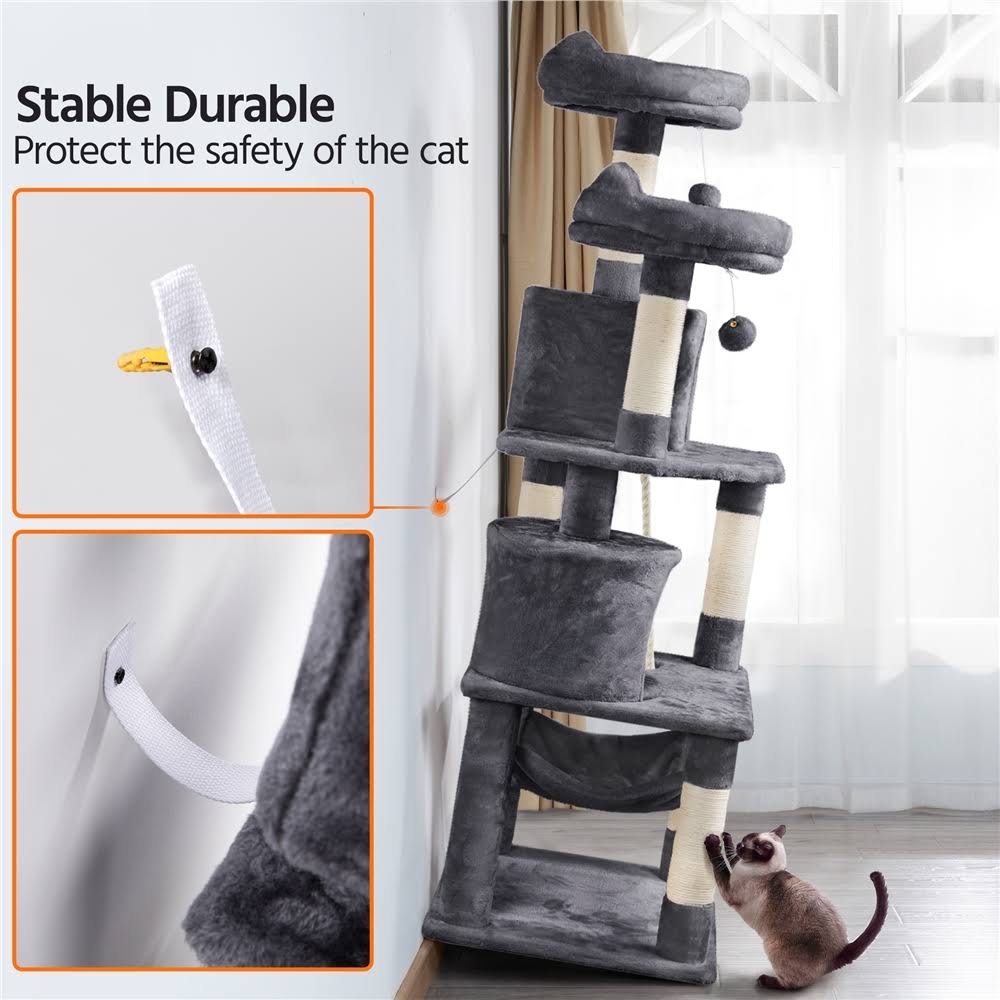 62.2x22 Double Condo Cat Tree and Scratching Post Tower Dark Gray P516