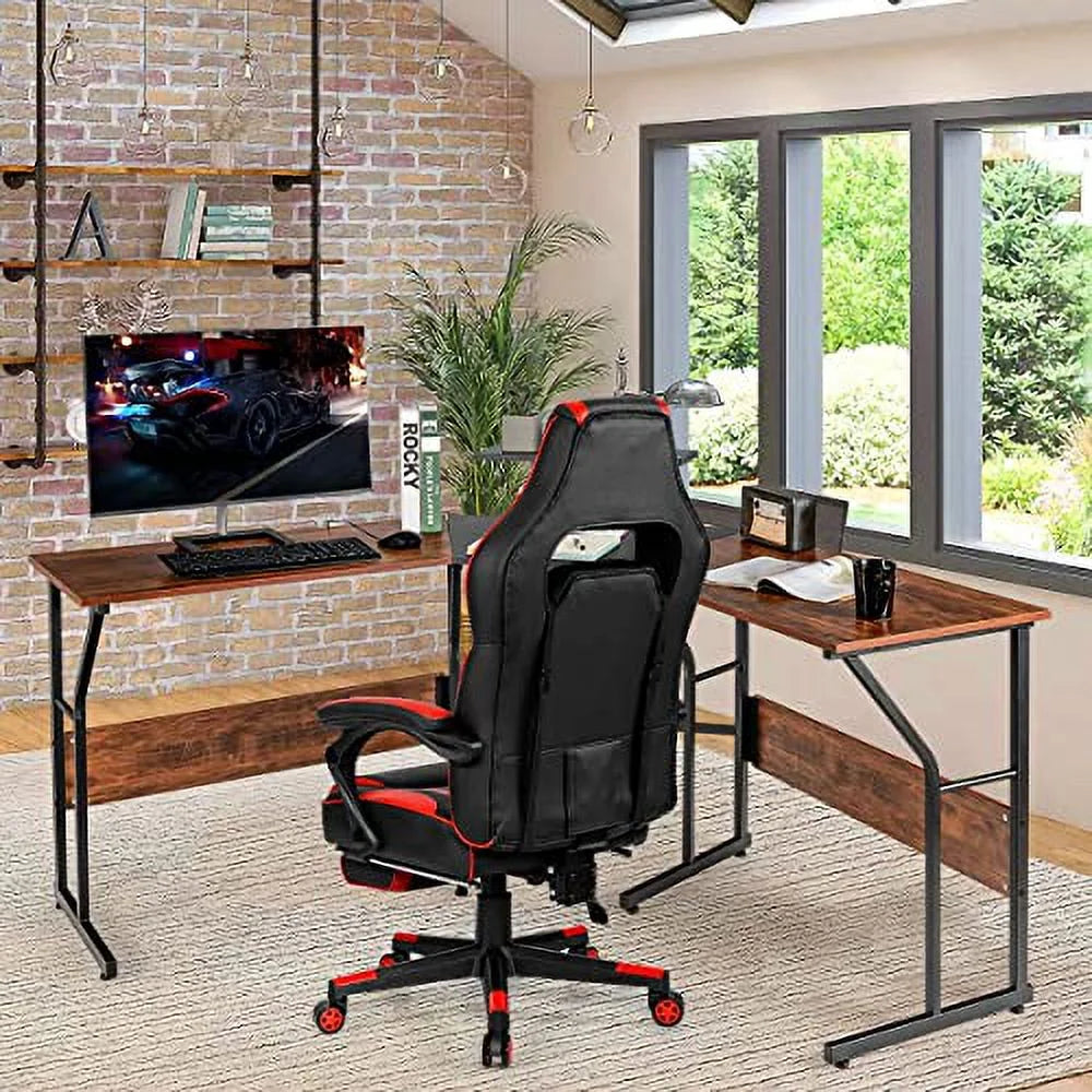 L-Shaped Desk Wood Metal T3281