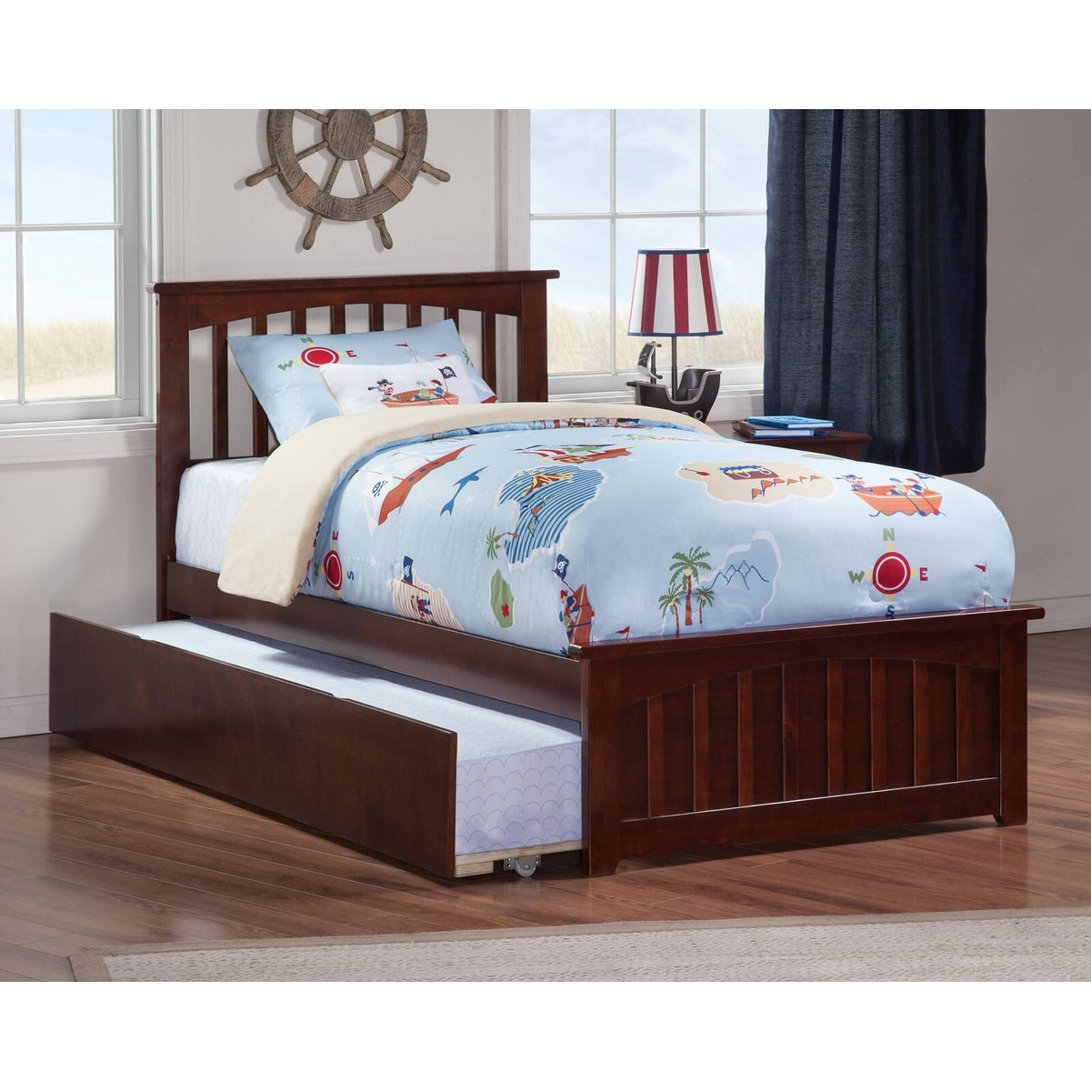 Walnut Twin Extra Long Bed with Trundle Y482300