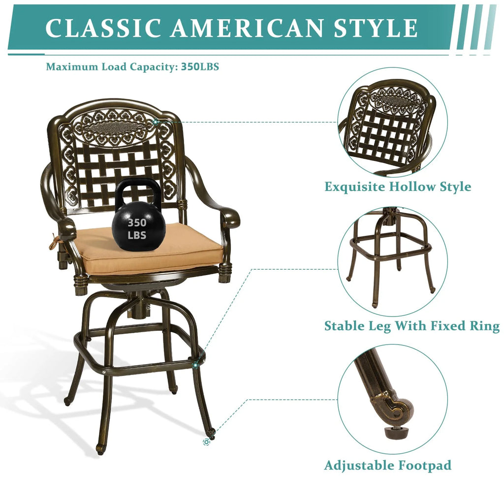 2 Piece Cast Aluminum Swivel Bar Stools with Cushions J60275
