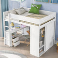 White Wooden Loft Bed with Storage Wardrobe and Desk K213