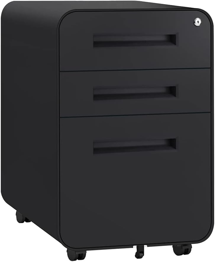 White 3 Drawer File Cabinet with Lock and Wheels I766