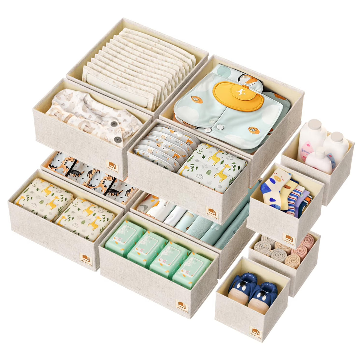 Beige 12 Pack Multi Size Foldable Dresser Drawer Organizer Set P78266