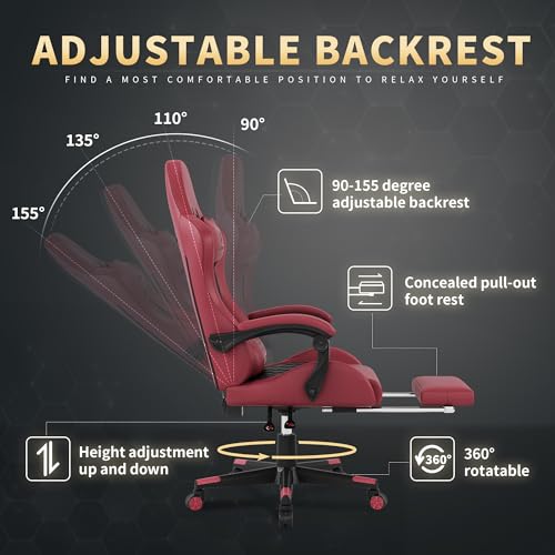 White High Back Gaming Chair with Footrest and Lumbar Support K5105