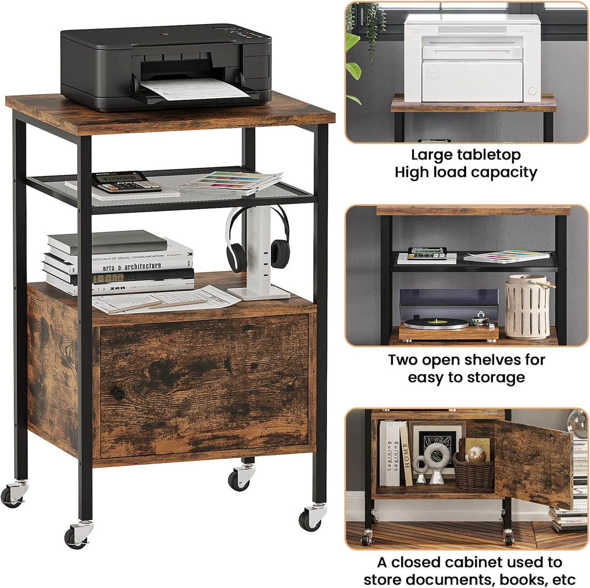 4-Tier Rolling Printer Cart with Storage Shelves E854489