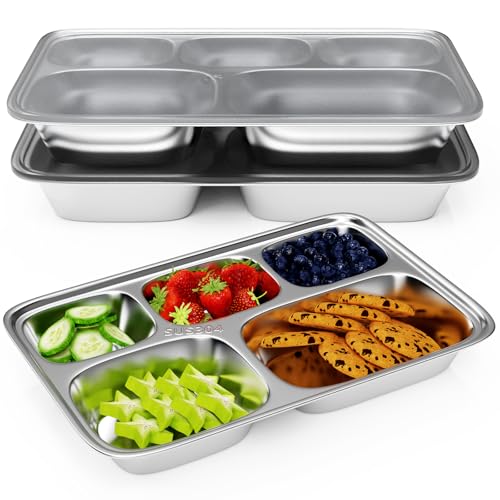 Stainless Steel Bento Box 3 Pack 5 Compartments with Lids E5888