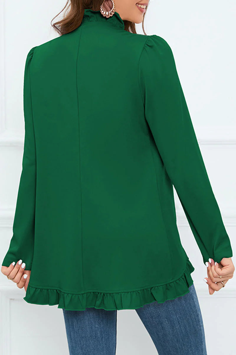 Solid Buckle Flounce Lotus Leaf Collar Outerwear D121466