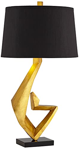 Modern Glam End Table Lamps Set of 2 Gold Leaf Black Shade E876013