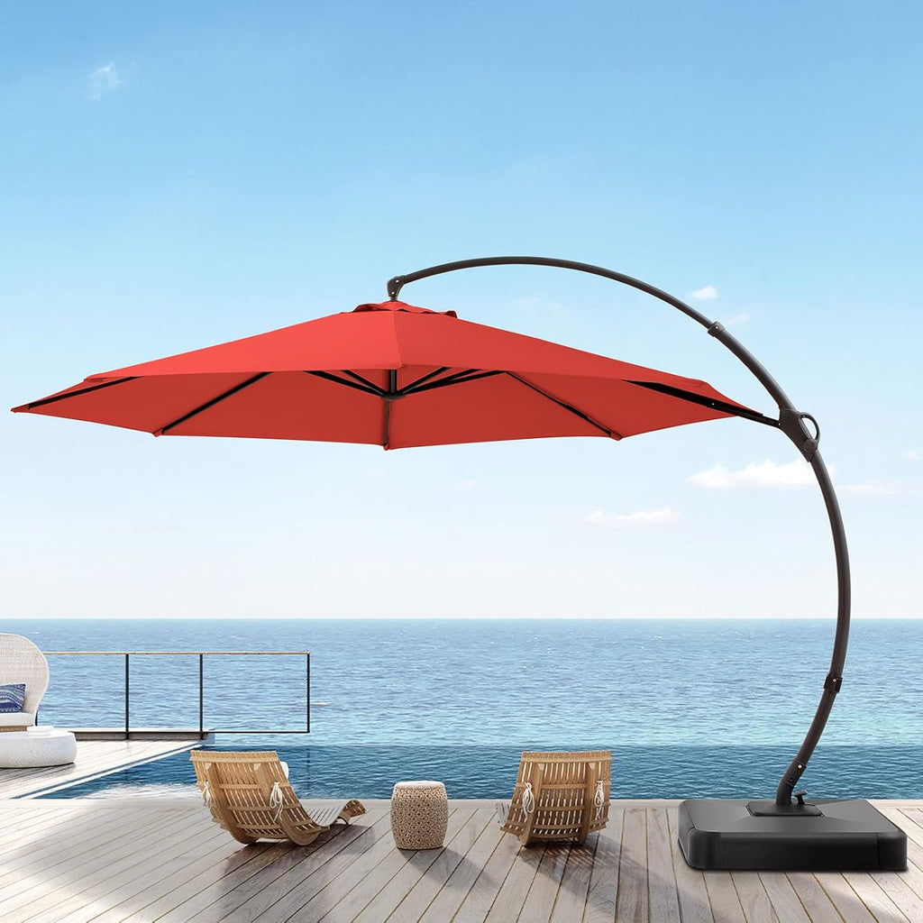 Beige 12FT Aluminum Offset Patio Umbrella with Base J1571