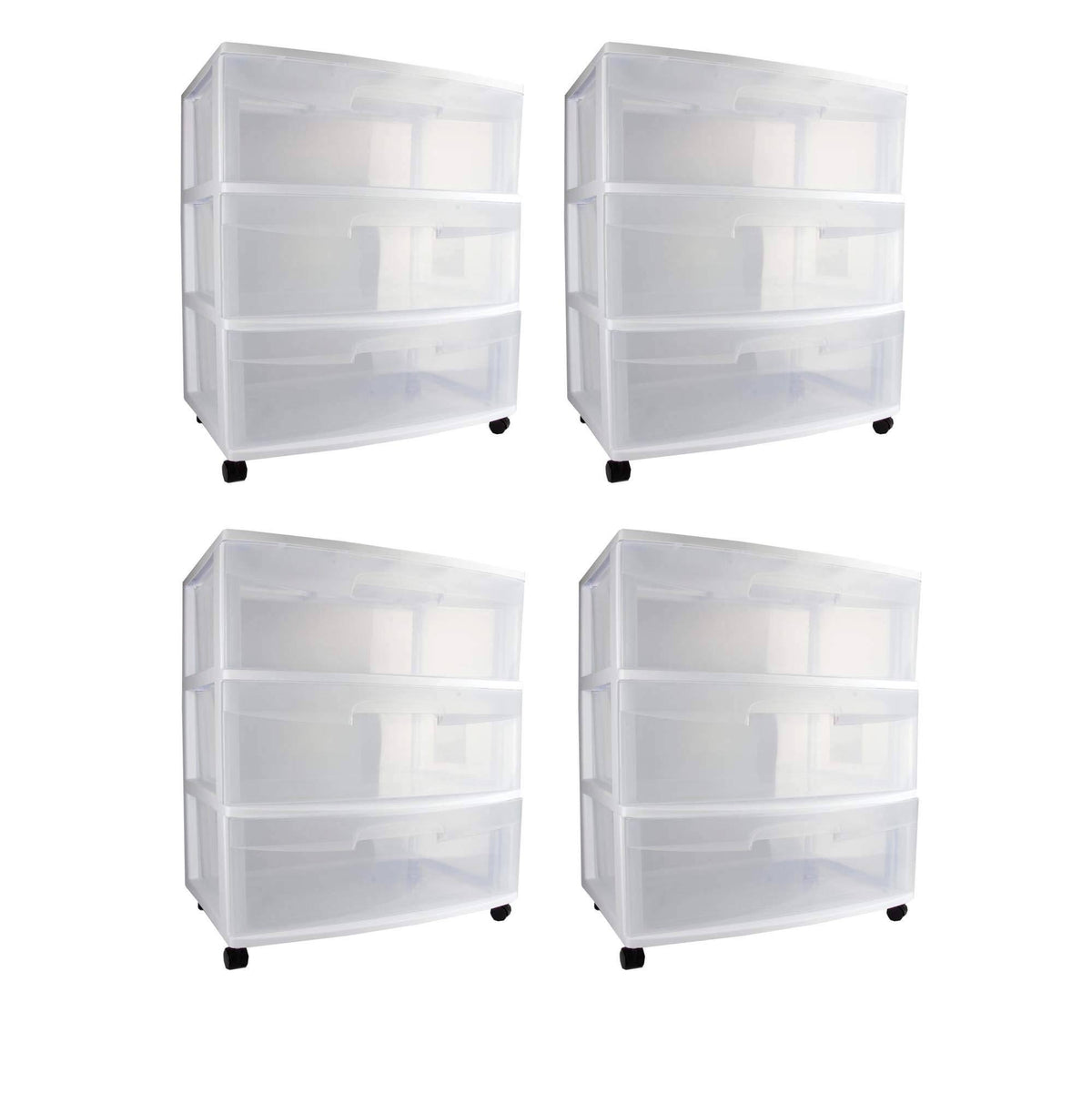 3 Drawer Wide Storage Cart with Casters 4 Pack C252160