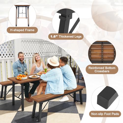 Foldable 59 Inches Narrow Outdoor Dining Table with Acacia Wood Top D284