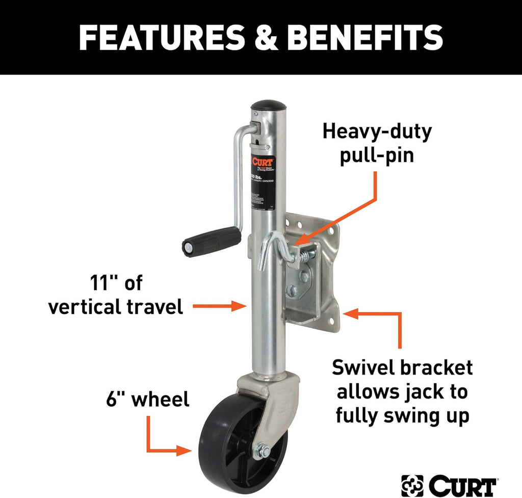 Marine Boat Trailer Jack with 6-Inch Wheel, 1,200 lbs. 11 Inches Vertical Travel Pack of 2 P5079