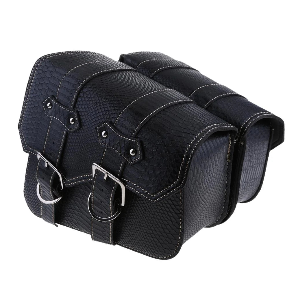Black Leather Motorbike Pannier Saddle Bag H8777
