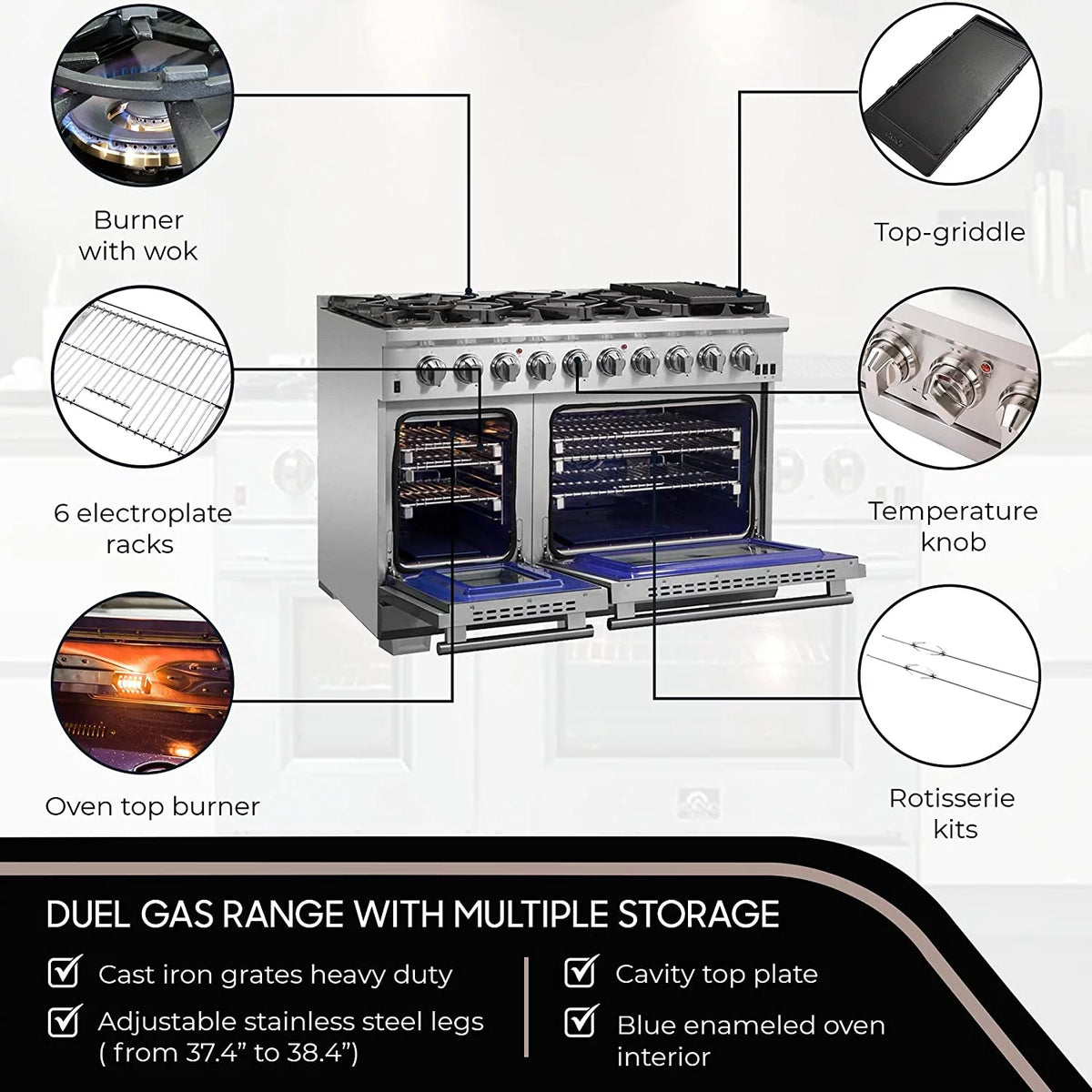 48-inch 8-Gas Burner Freestanding Range with Dual Oven in Stainless Steel A663146