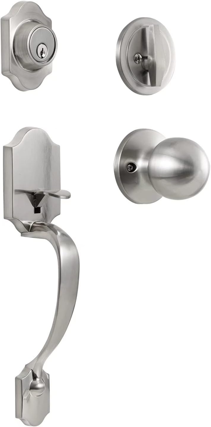 Front Door Handle Set with Lock, Satin Nickel Pack of 2 T7269