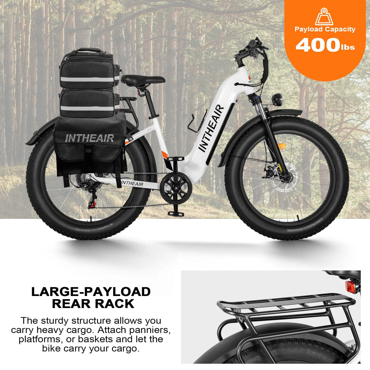Electric Bike 26 x 4.0 Fat Tire Step-Thru 750W Motor 48V 14.5A Battery 7 Speed White F730865