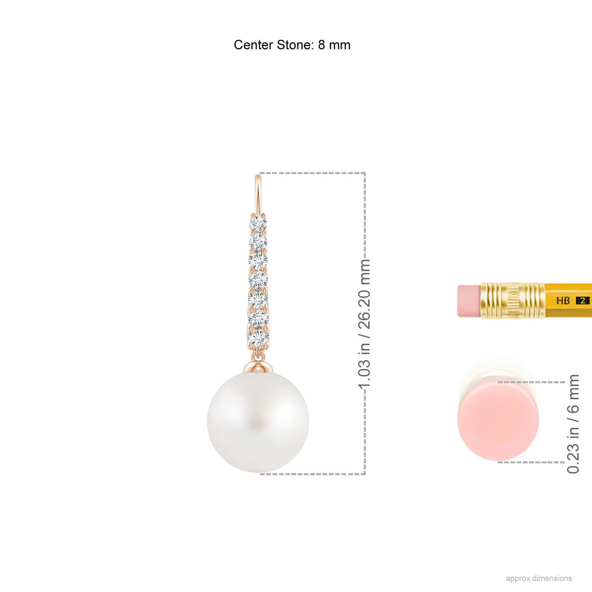 14K Rose Gold Freshwater Cultured Pearl Drop Earrings with Diamond D390