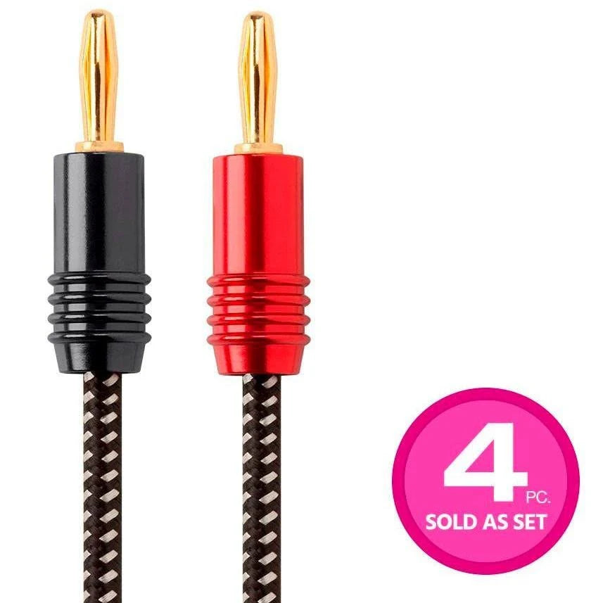 14AWG Braided Speaker Wire 4 Pack with Banana Plug Connectors I143
