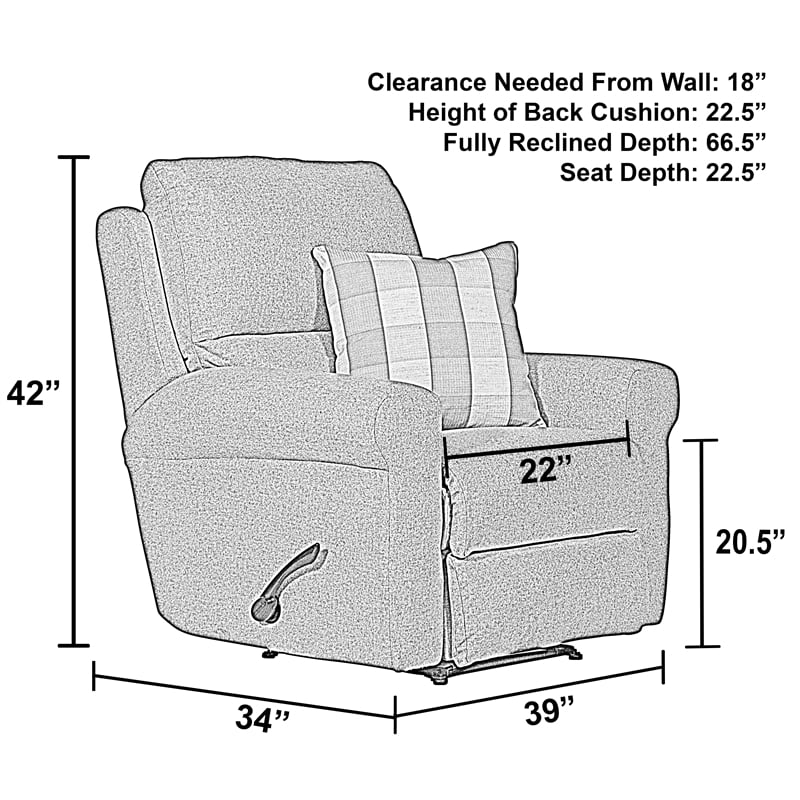 Gray Polyester Fabric Glider Recliner with Accent Pillow L669809