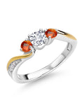 925 Sterling Silver 10K Yellow Gold White Lab Grown Diamond 3 Stone Engagement Ring M208
