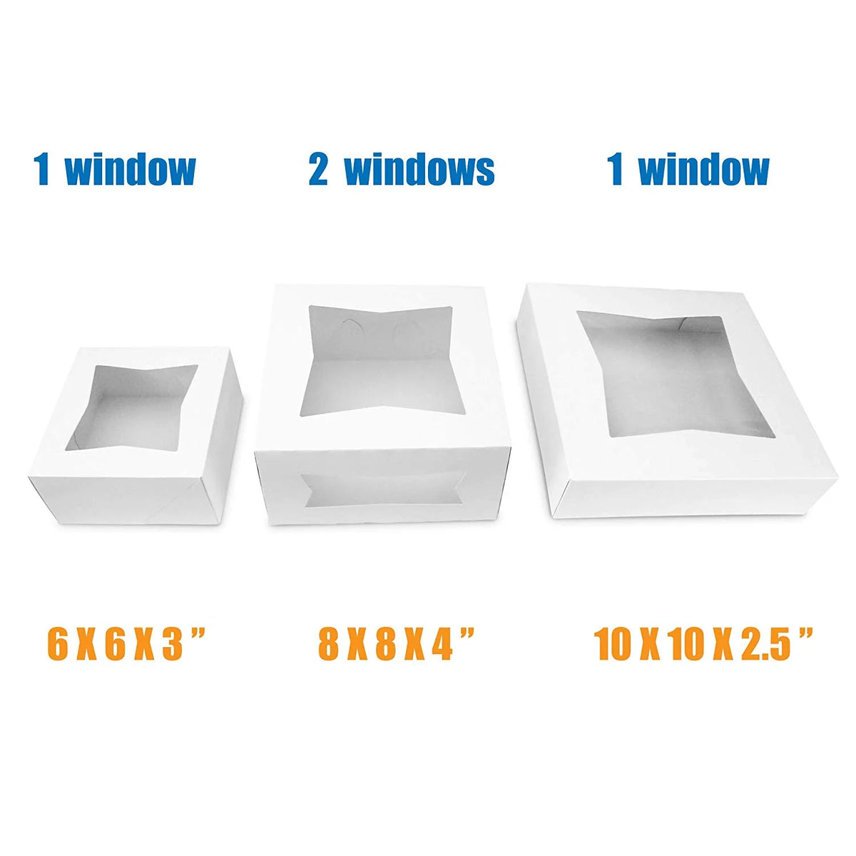 [25 Pack] White Cardboard Pie Box with Window 10x10x2.5" T434
