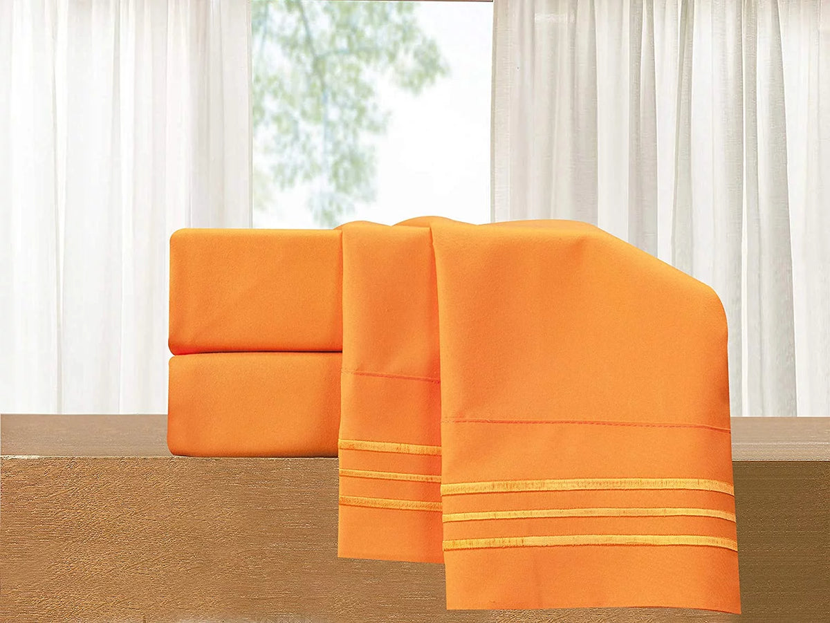 Super Soft Microfiber Bed Sheet Set with 14-inch Deep Pockets Full Orange Z893