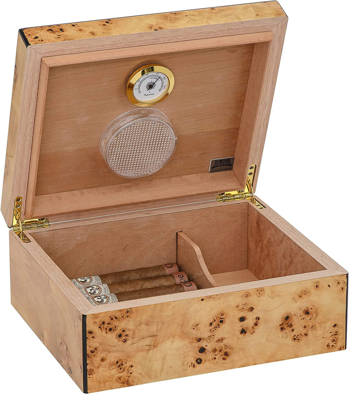 Desktop Cigar Humidor with Hygrometer and Humidifier, Spanish Cedar Lined U8789
